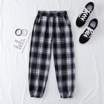 Girls pants outside wearing sweatpants 2022 spring plaid loose childrens sports casual female big boy spring and autumn thin fashion tide