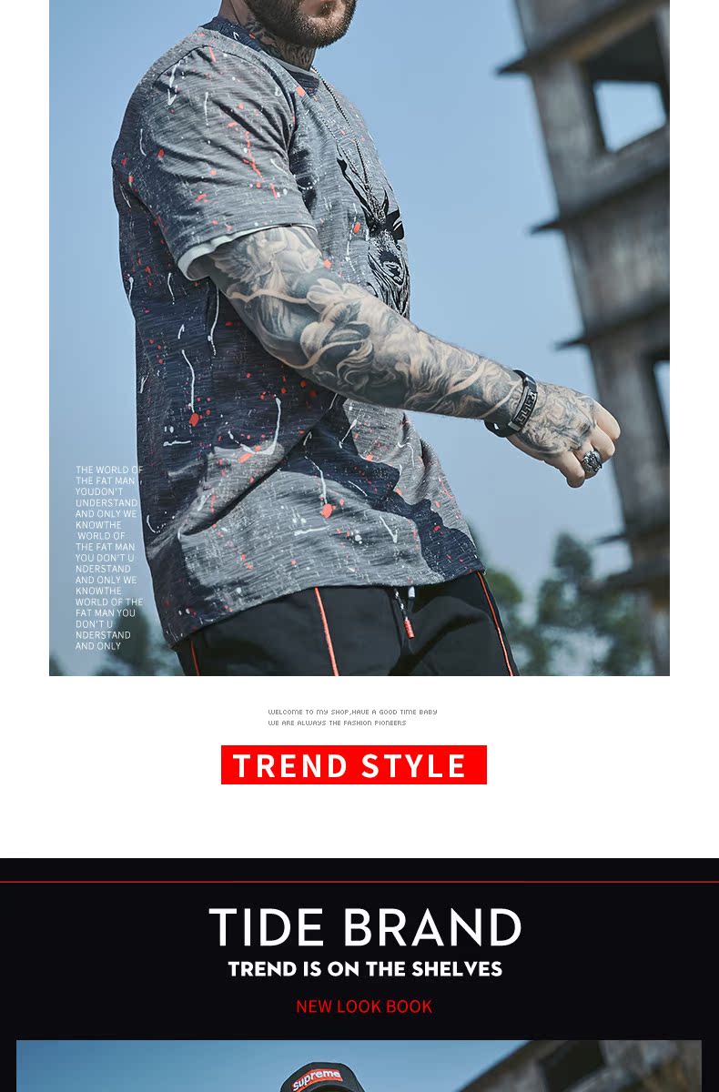 Dệt Tide thương hiệu size lớn nam ngắn tay cổ tròn in áo thun rộng mùa hè nam béo XL từ bi - Áo phông dài áo thun adidas