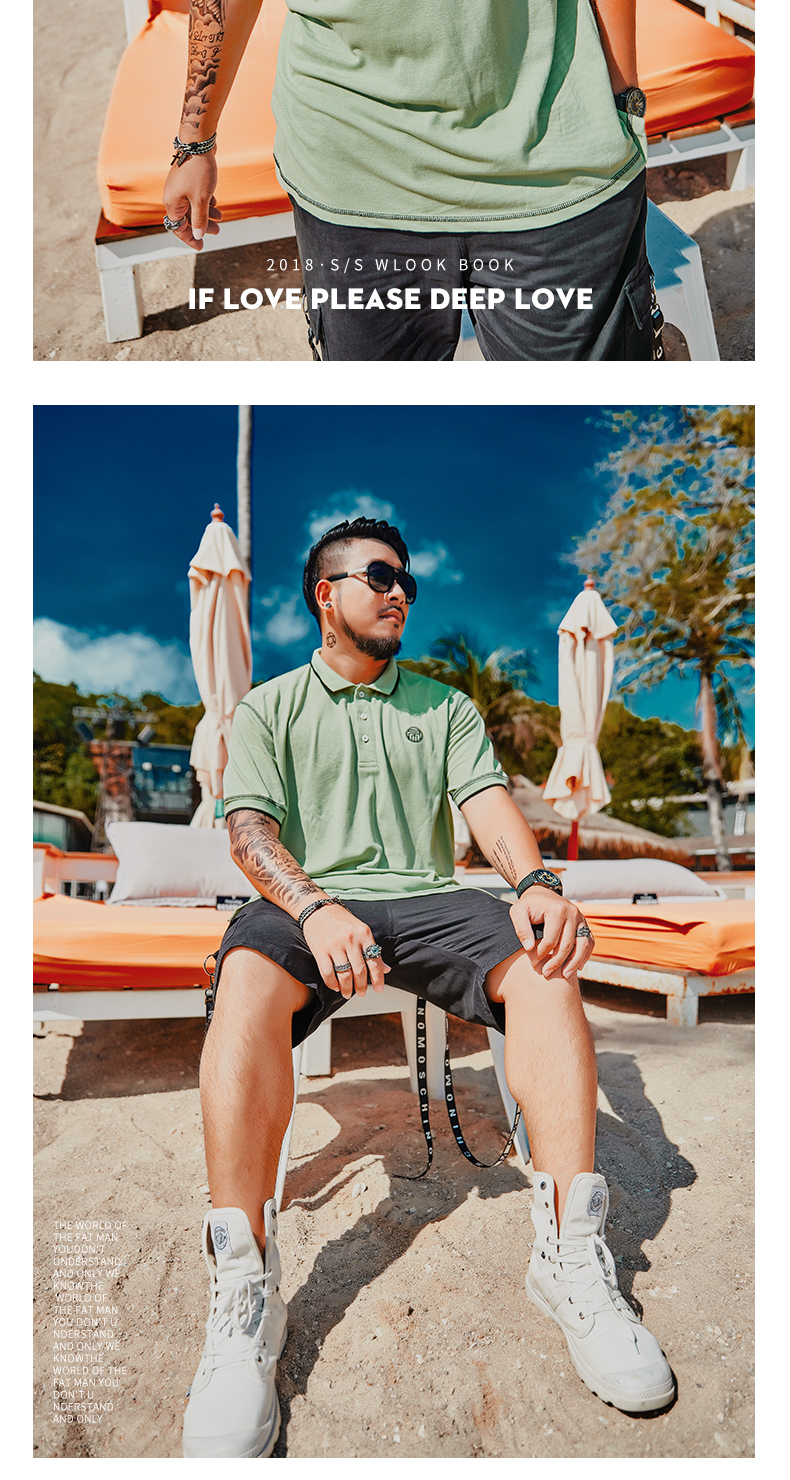 Dệt may Tide thương hiệu quần áo nam cỡ lớn để tăng độ lỏng cho nam ngắn tay áo cotton in áo polo béo mùa hè áo phông nam có cổ