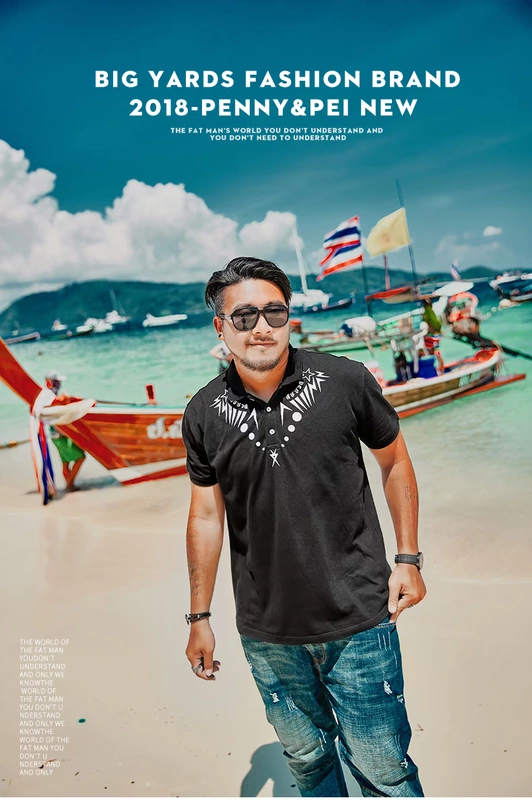 Dệt may hipster thương hiệu kích thước lớn áo polo nam in nam ngắn mỡ cộng với phân bón để tăng áo polo