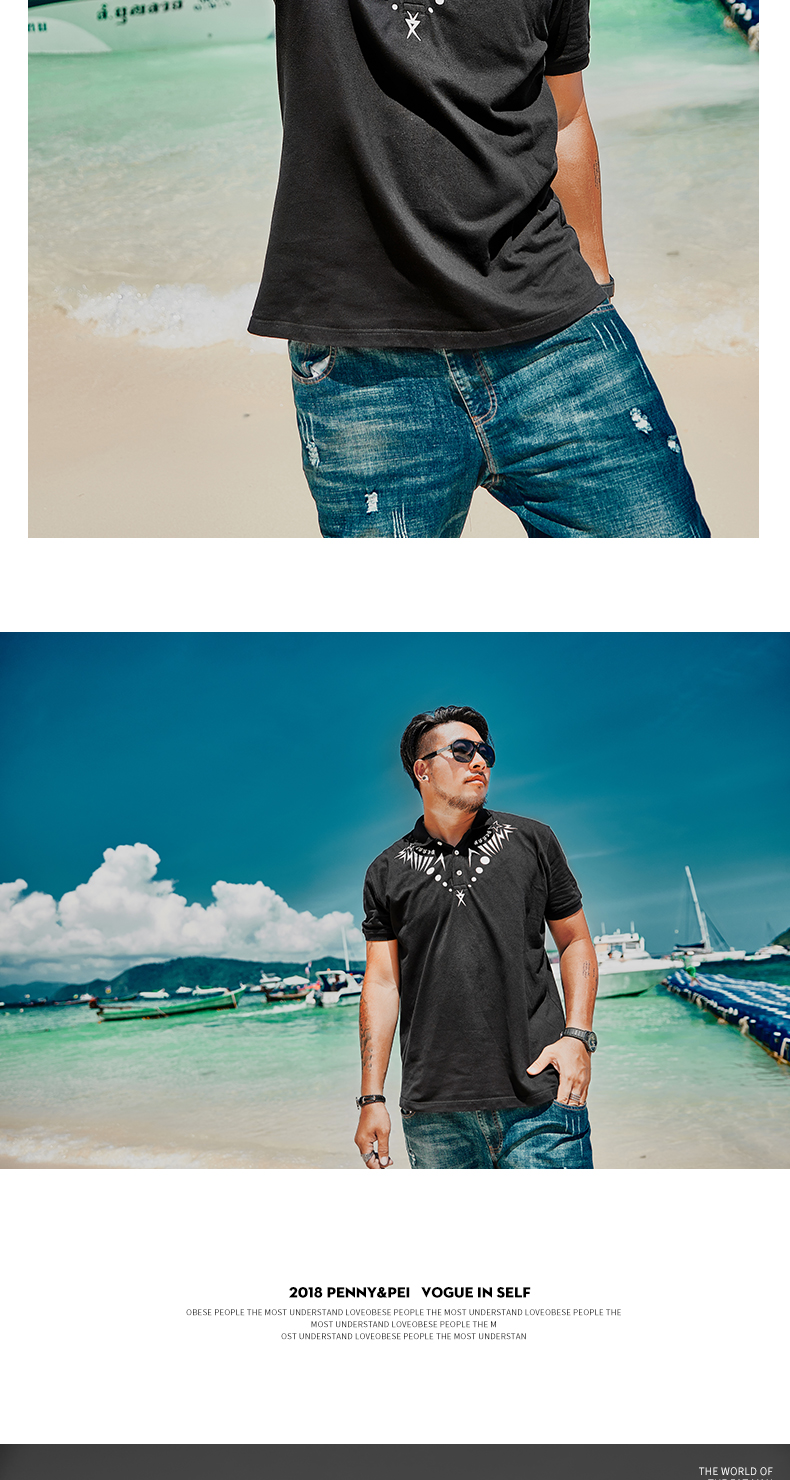 Dệt may hipster thương hiệu kích thước lớn áo polo nam in nam ngắn mỡ cộng với phân bón để tăng áo polo áo poloman
