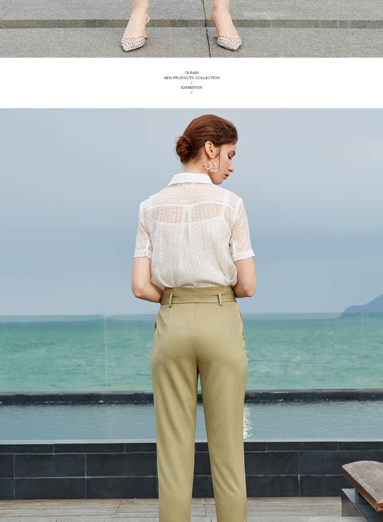 Ou Yuer hè 2019 phụ nữ mới xếp li áo sơ mi sọc dọc của phụ nữ áo sơ mi ngắn tay cardigan - Áo sơ mi áo sơ mi nhung tăm