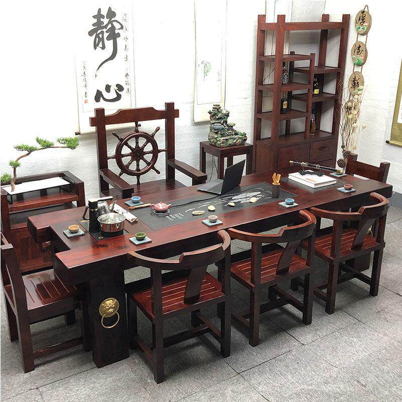 Old Ship Wood Tea Table Solid Wood Tea Table Tea Table Tea Set Group Integrated Bubble Tea Table Tea Table Tea Table Chinese Style Old Ship Wood Tea Table And Chairs Combination