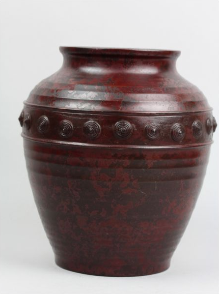 金工名家大师级芳園作品《斑紫铜制，花瓶花器》 日本古董铜花瓶