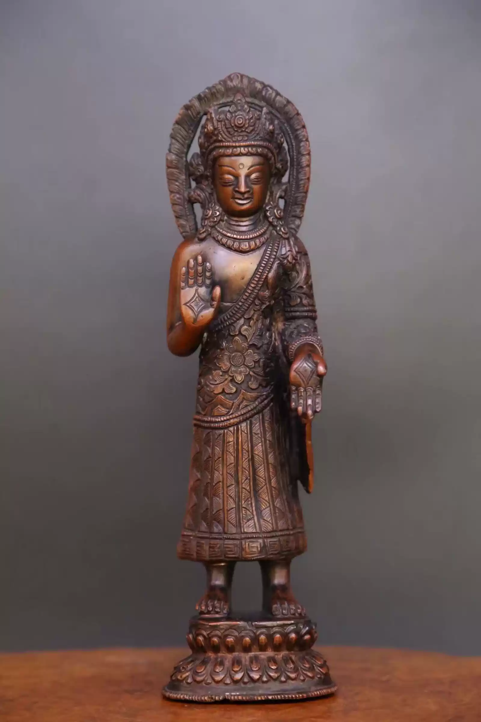 日本金工名家石崎秀峰作《铸铜制，观音菩萨立像》唐密东密佛造像