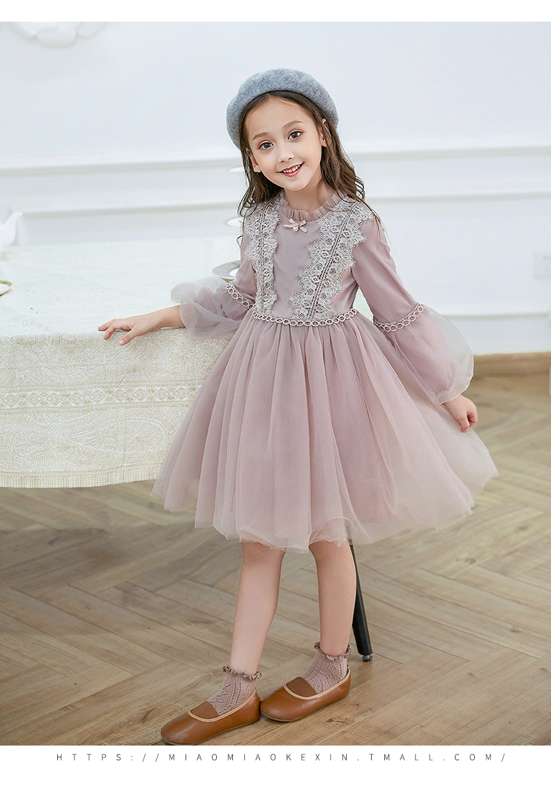 Váy bé gái mùa thu 2018 mới dài tay phiên bản váy Hàn Quốc trong bộ váy bé gái công chúa bé nhỏ mùa thu đầm cho be gái 15 tuổi