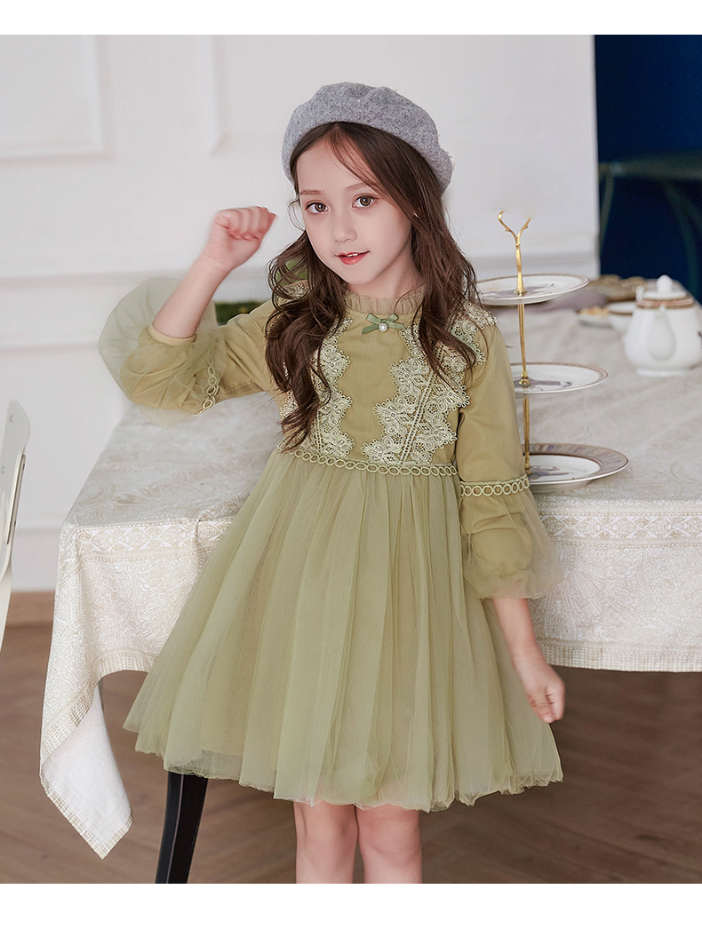 Váy bé gái mùa thu 2018 mới dài tay phiên bản váy Hàn Quốc trong bộ váy bé gái công chúa bé nhỏ mùa thu đầm cho be gái 15 tuổi
