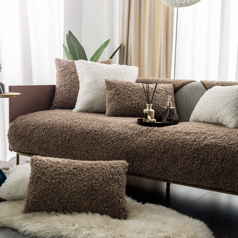 Leather sofa cushion winter plush northern Europe light luxury modern high-end cushion backcover cover all-inclusive cover