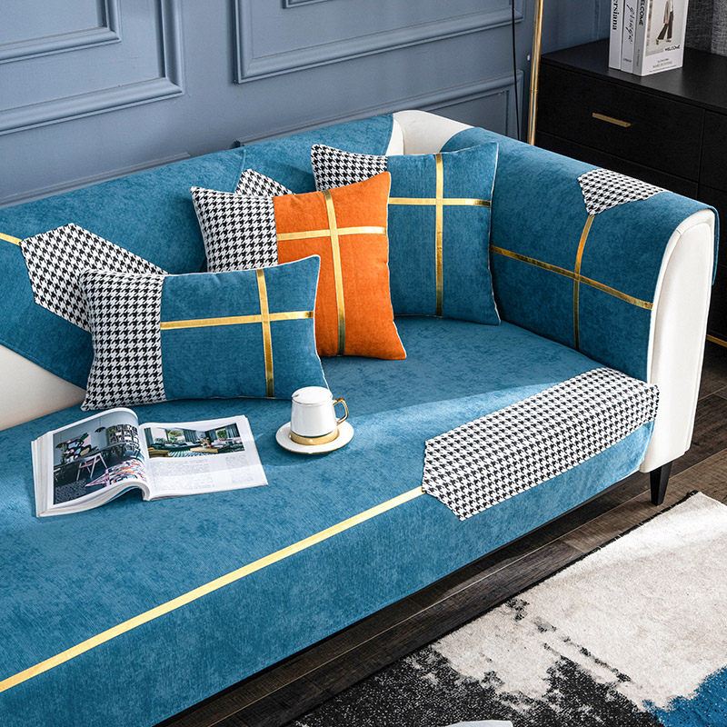 Chenille houndstooth sofa cushion four seasons universal non-slip simple modern European cover cloth cover all-inclusive universal set