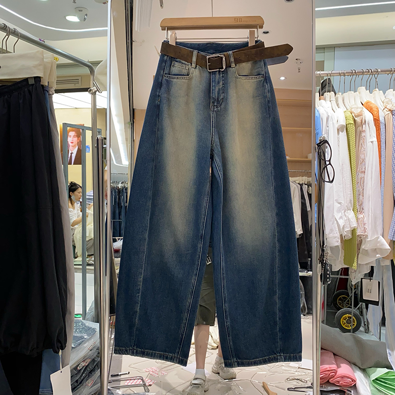 American Retro Style Gradient Washed High-Waisted Denim Balloon Pants for Women, Autumn 26, Loose and Fashionable Long Pants, Trendy 50038
