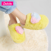 Desa girl slippers 2021 Winter new children in the big child sweet bow Princess soft sole wool slippers