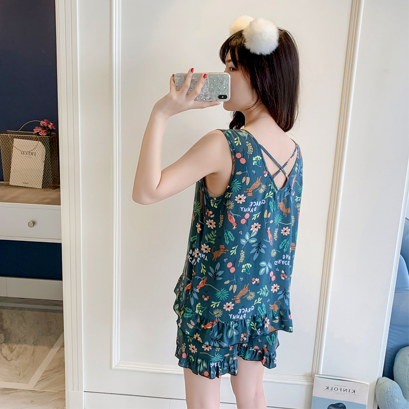 Summer Sleeveless Vest Cotton Silk Sleepwear Short Sleeve Two-piece Suit Lady Summer Large Size Thin-size Cotton Home Clothing