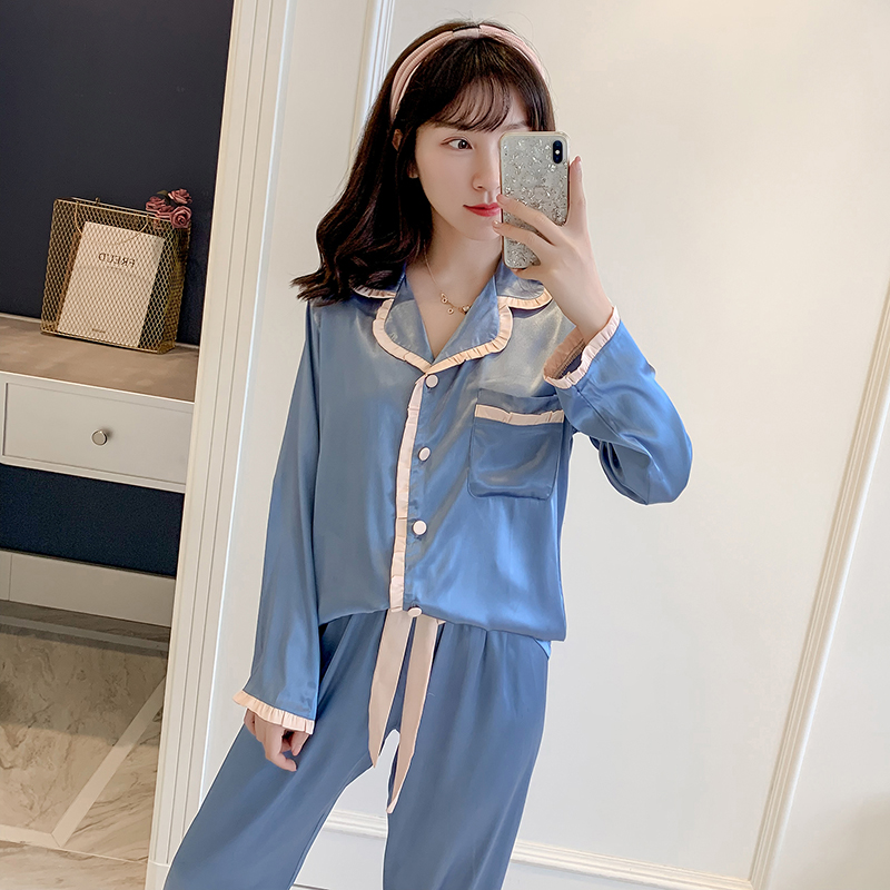 Pyjamas female spring and autumn ice wire long sleeve net red home clothes in cute student snow - textile Korean package