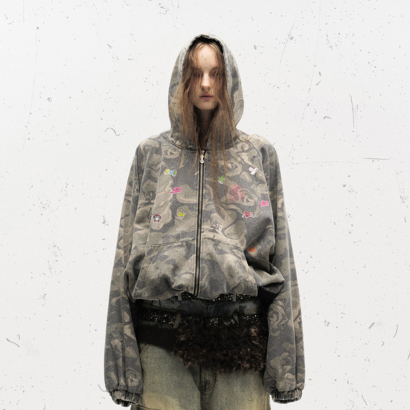 Wonderful Story American High Street Camouflage Graffiti Patchwork Hooded Jacket Spring New Men's and Women's Jacket Wonderful Story American High Street Camouflage Graffiti Patchwork Hooded Jacket Spring New Men's and Women's Jacket