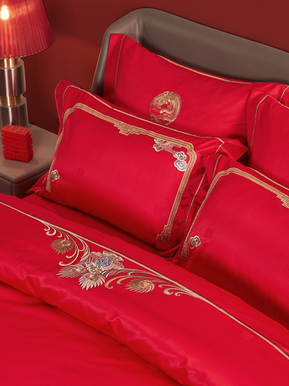 罗莱家纺龙凤婚庆八件套大红色绣花床单被套被罩结婚高档床上用品