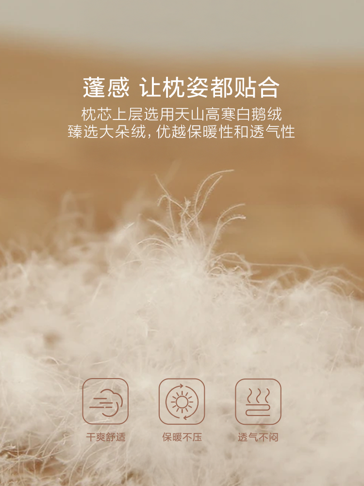 Luolai Home Textile Pillow Core 95% White Goose down Pillow for Home Use, Cervical Support, Sleep, Single or Pair, Adult Double Layer Support