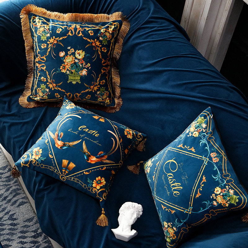 Puju American-style light luxury pillow sofa cushion ins European-style high-end living room pillow velvet bedroom bedside tassel
