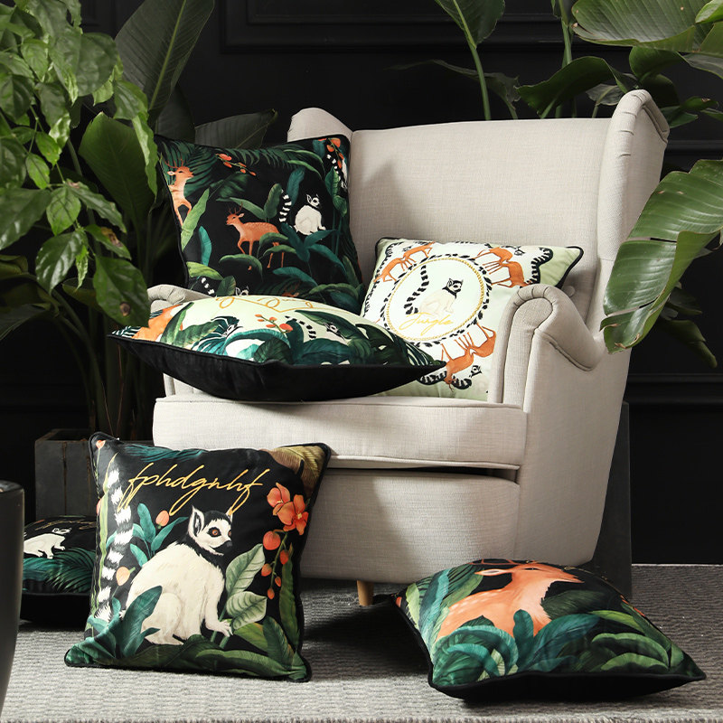 American pillow ins light luxury plant animal sofa cushion headrest back office waist pillow nap pillow velvet