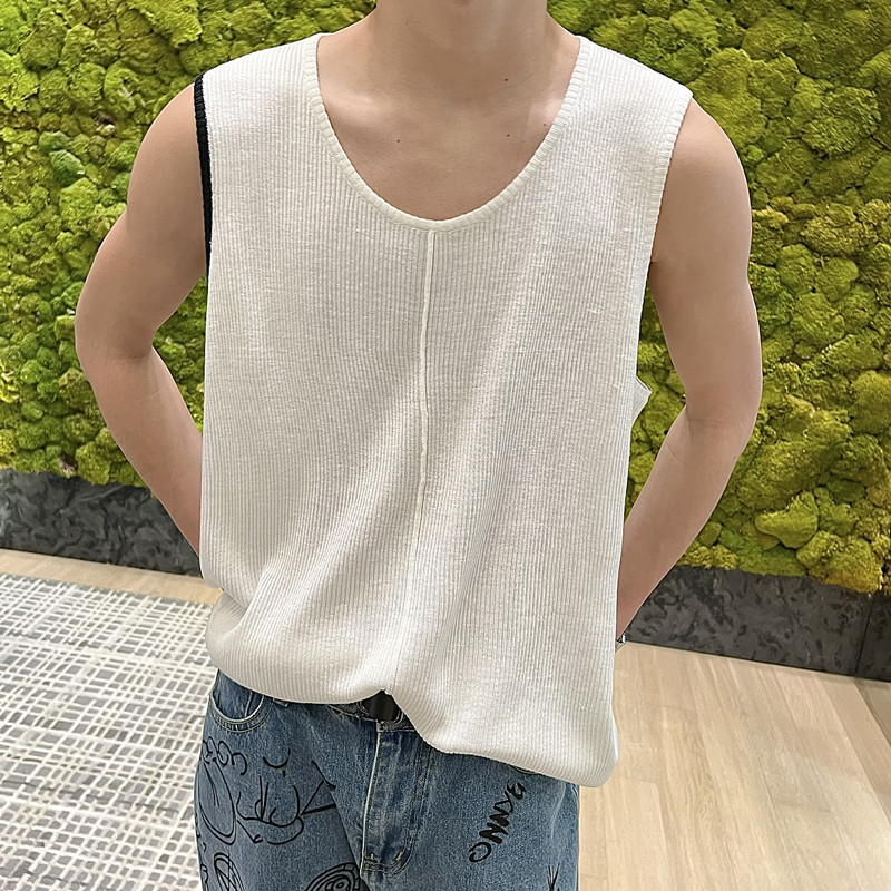 Sleeveless Men's T-Shirt Trendy American Retro Sports Knit Vest Summer Loose Street Casual Tank Top
