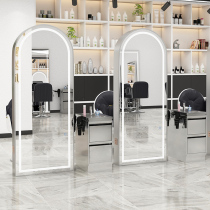 Double-sided stainless steel hairdressing shop mirror hair salon special network red tide with light barber shop mirror table floor floor hair cutting mirror
