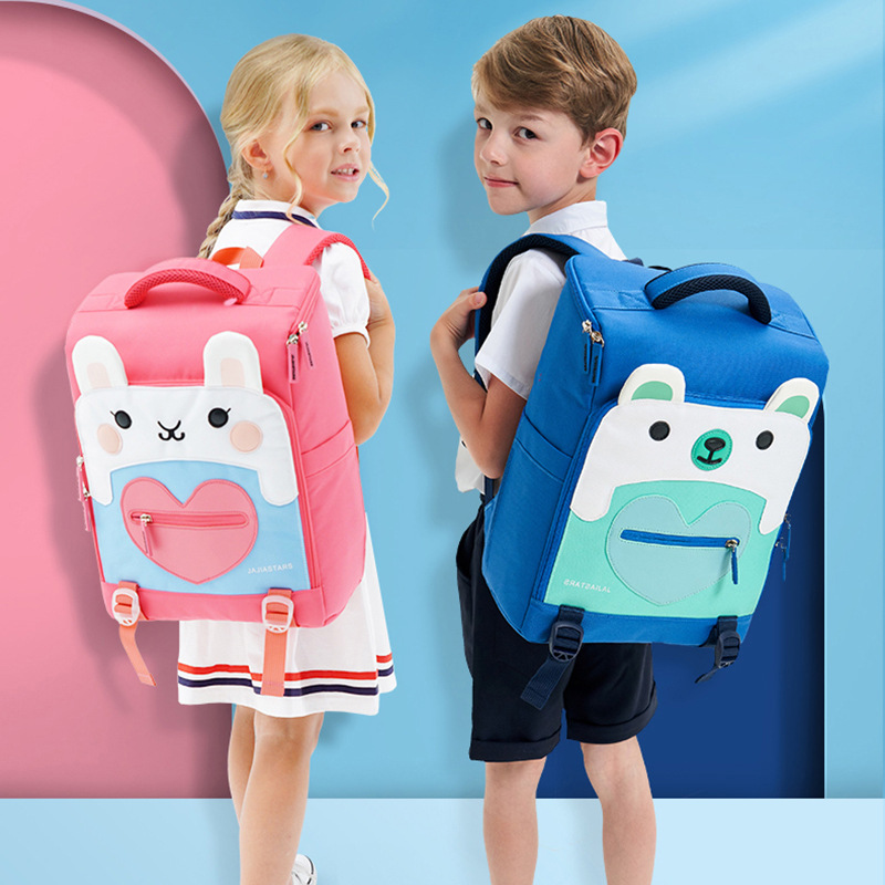 Hong Kong version cartoon primary school school bag Male and female children from grade 3 to Grade 6 Korean protective crest load reduction Ultra-light fashion