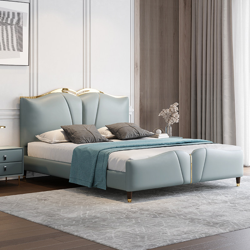 Light luxury post-modern leather bed 1 8m leather bed master bedroom wedding bed simple ins style double 1 5m soft bed Y835