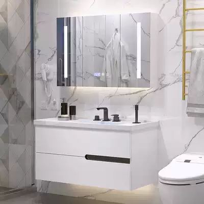 Smart light luxury Nordic bathroom cabinet combination Simple modern washstand cabinet washbasin bath cabinet powder room sink