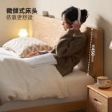 原始原素 Кровать из цельного дерева, современный простой стиль из дуба, 1,5 м, двуспальная кровать для маленькой квартиры, спальни, P4012