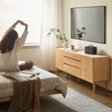 原始原素 Шкаф под телевизор из цельного дерева, современный дуб, для маленькой квартиры, гостиной, для хранения телевизора, высокий шкаф L7081