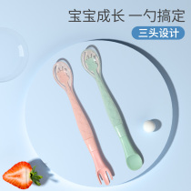 Scraped fruit puree Baby Boy Scouting cutlery New baby silicone Silicone Eat Spoon Baby Three-in-one Combination Tool