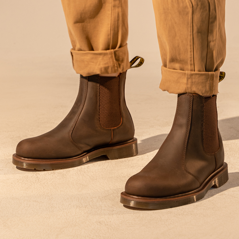 Pioneer Wings 2976 British Fashion Melard Brown Crazy Horse Leather Chelsea Boots for Men, Retro Martin Boots for Women