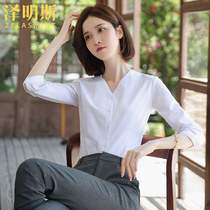Zumings V-collar professional shirt seven-point sleeve female summer thin new overalls niche design tooling white shirt
