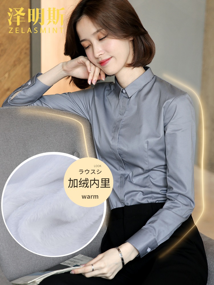 Zemins velvet shirt women's long-sleeved professional formal tooling 2020 autumn and winter new thickened warm inner shirt