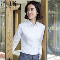 Round neck white shirt womens long sleeve doll collar spring dress new slim professional dress interview dress back shirt