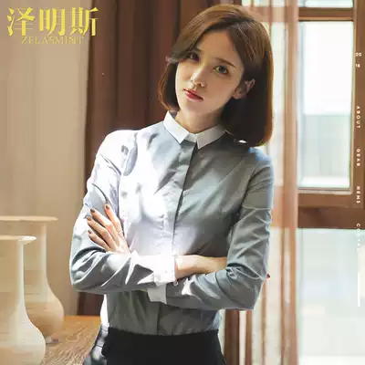 Gray shirt female design sense niche foreign style long sleeve color small collar work clothes work clothes work clothes inside shirt