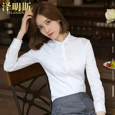 White shirt women long sleeve small round neck doll collar Korean version of slim work clothes dress shirt 2021 Spring New