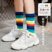 Cầu vồng Harajuku retro đại học gió nữ ống dài vớ vớ cotton ngọt mắt cá chân khởi động thể thao vớ nữ vớ cổ cao