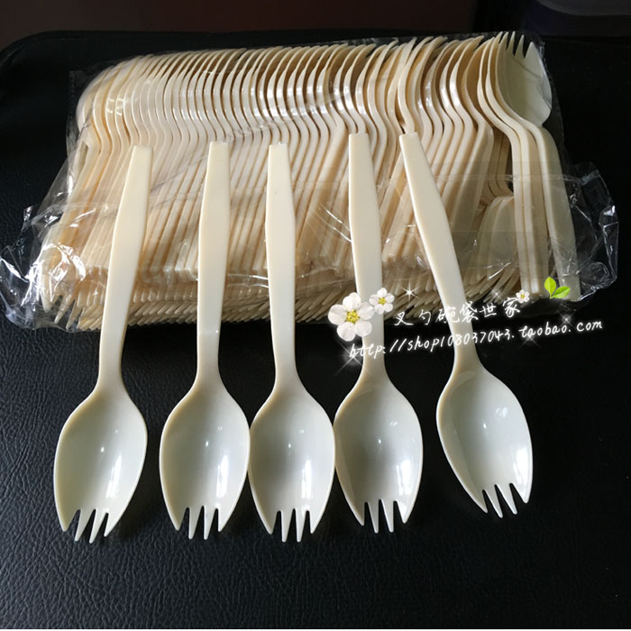 Disposable spoon fork spoon 13 5CM yellow fork spoon independent packaging fork spoon fruit salad fork 2000 only