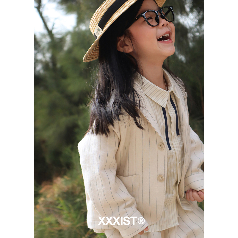Xxxist·Como Italian-Style Vertical Striped Suit Set, Easy-Care Jacket and Pants, Unisex Academy Style for Boys and Girls Xxxist·Como Italian-Style Vertical Striped Suit Set, Easy-Care Jacket and Pants, Unisex Academy Style for Boys and Girls