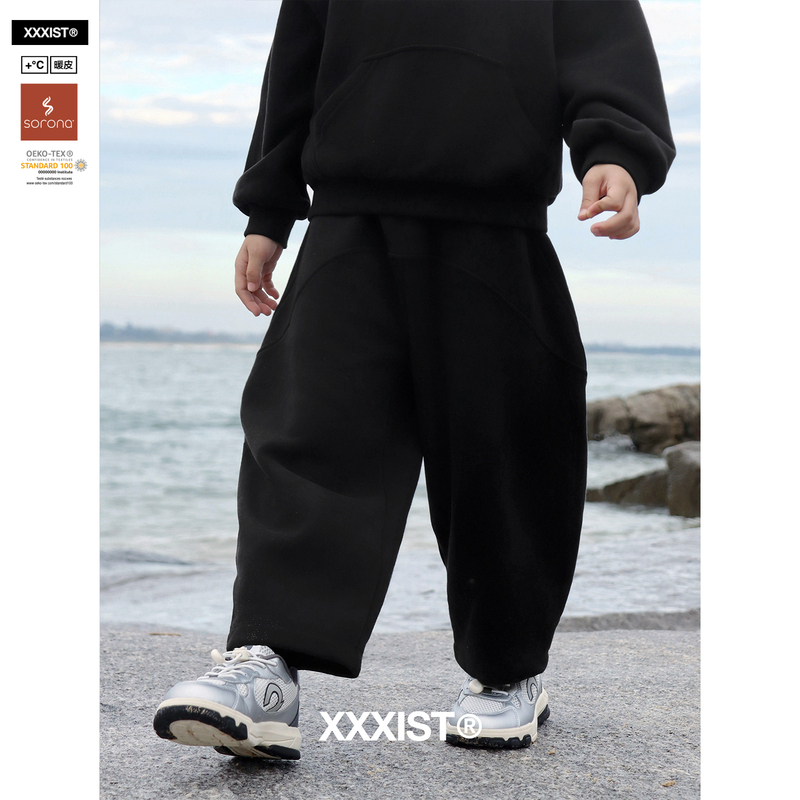 Xxxist·Black Warrior Arc Curved Fleece Warm Sweatpants Unisex Loose Warm Fleece Knit Pants for Men and Women