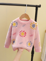 Baby sweater autumn and winter girls foreign style plus velvet thickened childrens winter clothes 2020 new mink velvet pullover base shirt