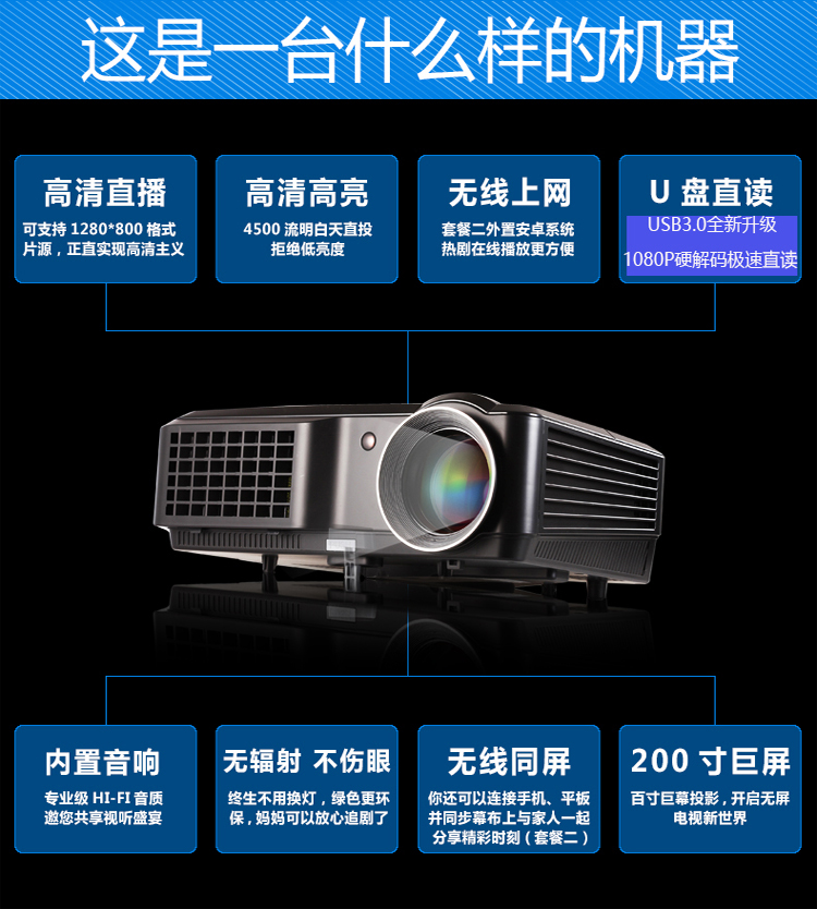 Máy chiếu tại nhà thương mại Máy chiếu HD 1080pLED điện thoại di động Máy chiếu 3D thông minh WiFi không có TV màn hình