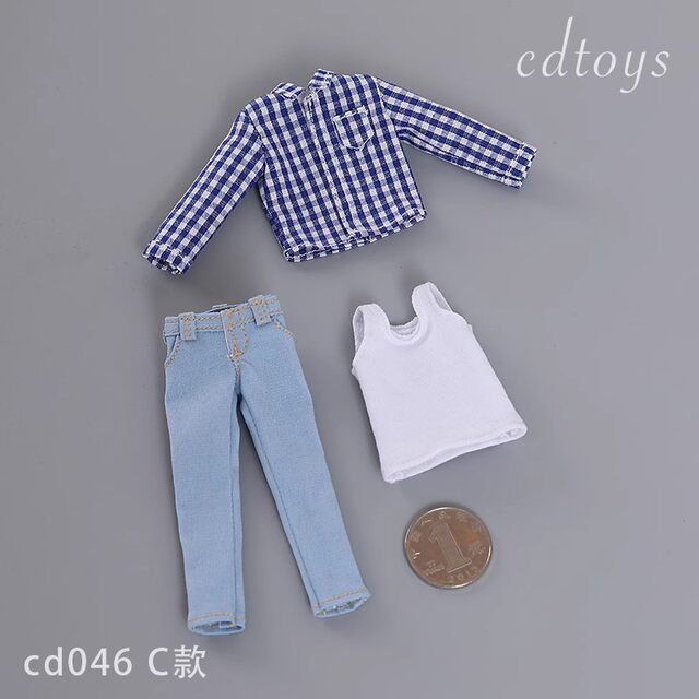 In Stock Cdtoys Cd046 1/12 Male Soldier Vest Shirt Jeans Suitable for 1:12 Plastic Body