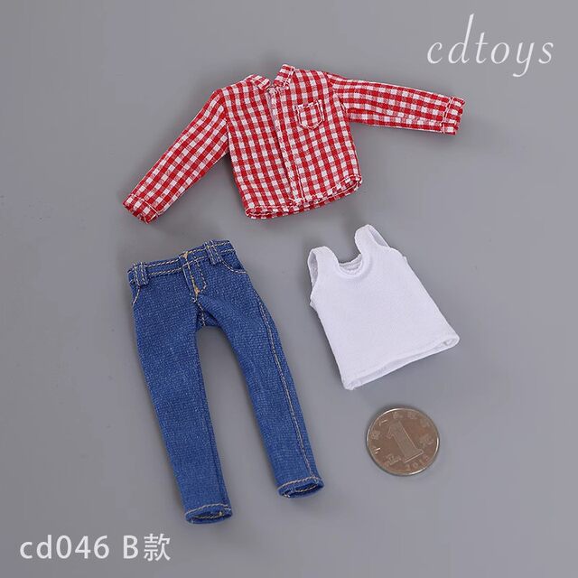 In Stock Cdtoys Cd046 1/12 Male Soldier Vest Shirt Jeans Suitable for 1:12 Plastic Body