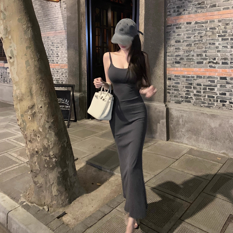 Kardashian S-Curve Pure Desire Sexy Spaghetti Strap Dress for Women, Summer Hot Girl Original Slim Fit Bodycon Long Dress