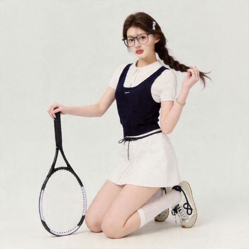 Petite Tennis Academy Sports Badminton Tennis Golf Shirt Vest Lace Short Skirt Two-Piece Set Petite Tennis Academy Sports Badminton Tennis Golf Shirt Vest Lace Short Skirt Two-Piece Set