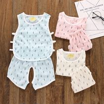 Baby suit Shorts vest suit Summer two-piece set Mens and womens thin pipa clothes Ultra-thin cotton two pieces