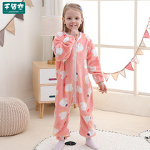 Baby flannel one-piece pajamas Baby four seasons universal leg thickened sleeping bag Childrens autumn and winter anti-kick quilt