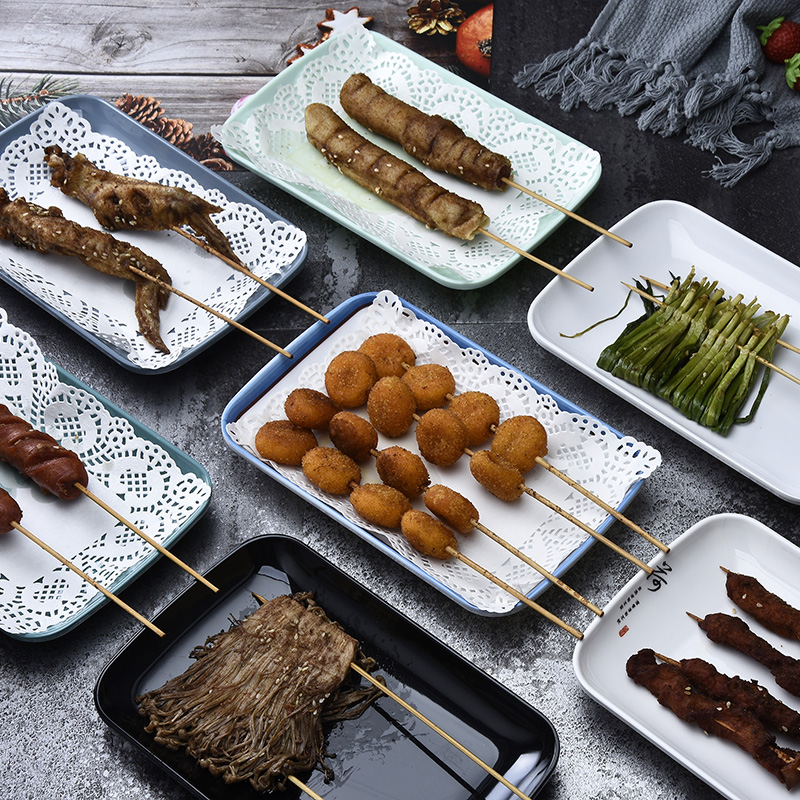 Intestinal powder disc special rectangular imitation porcelain disc melamine cutlery Barbecue Plate Fire Pan shop Dish Bowel pink Dish Commercial 