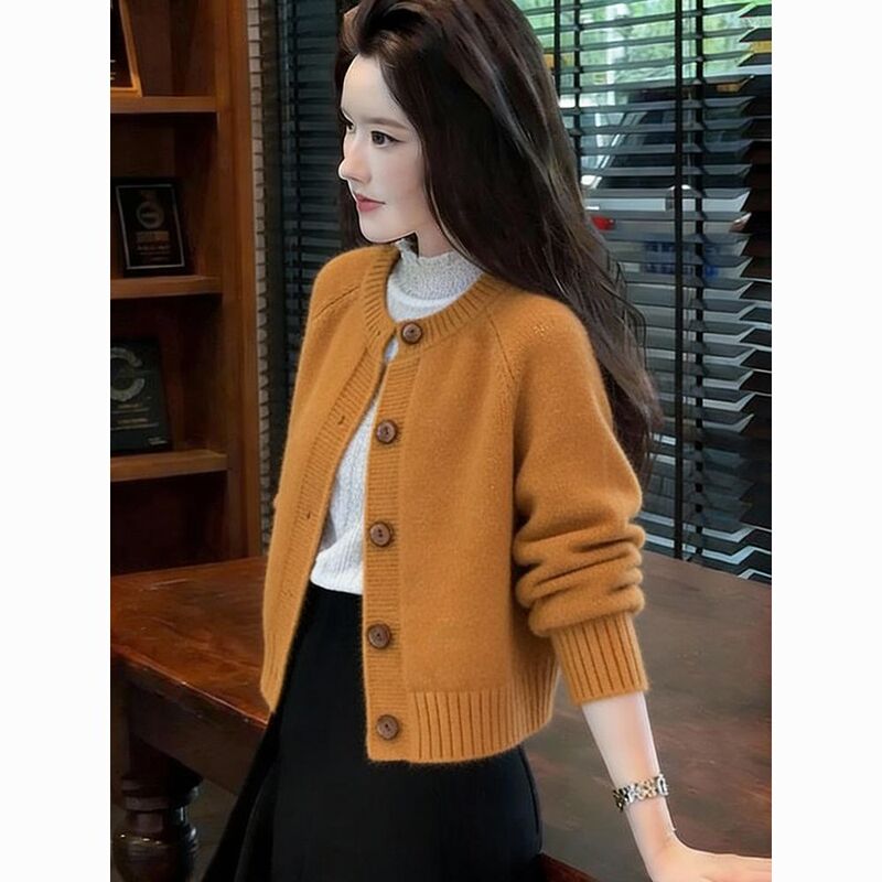 Guangdong Dalang Woolen Goods Official Flagship Store Non-Pilling Genuine Cardigan Round Neck Loose Fit Sweater Women's Knitwear